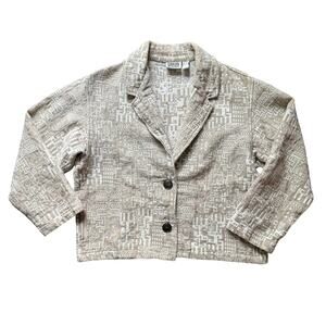 Chico’s Design Cotton Blazer Beige Artisanal Textured Geometric Jacket Women's L